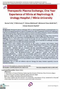 Therapeutic Plasma Exchange; One Year Experience of Minia at Nephrology & Urology Hospital / Minia University 